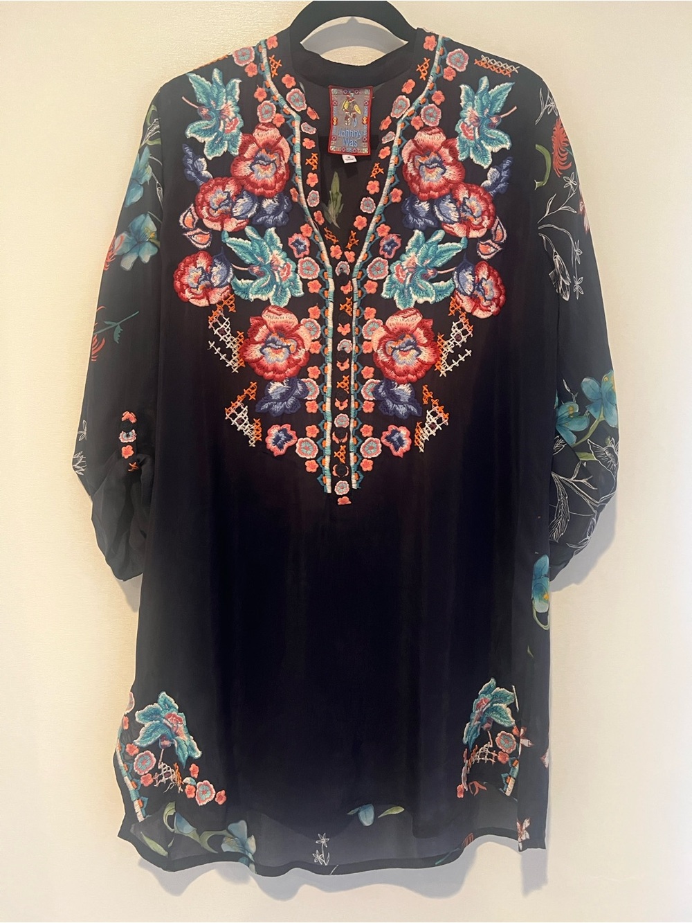 Johnny Was "Elsarose" Embroidered Tunic Blouse – Midnight Navy – Size M